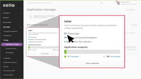 College applications page in Xello. The tile called "Initial" is highlighted. The cursor is clicking the number next to Transcripts to open the list of student requests filtered by initial transcripts